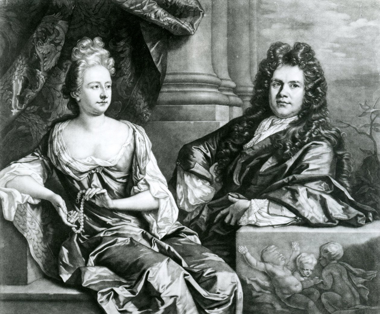 Mr og Mrs Gibbons, graveret af John Smith (mezzotint gravering) af Johann Closterman