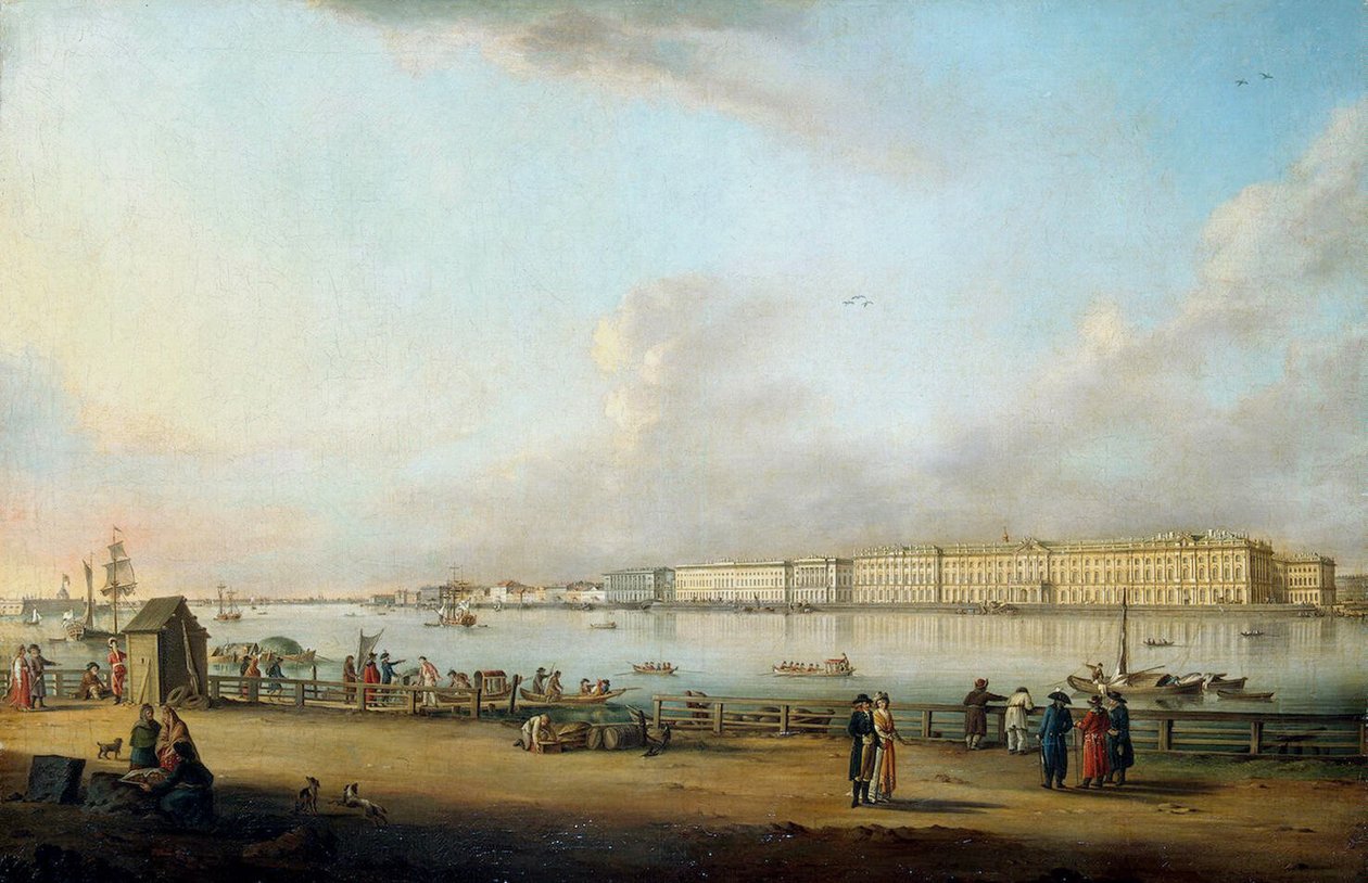Udsigt over Vinterpaladset fra Vasilyevsky Island, 1796 af Johann Georg Mayr