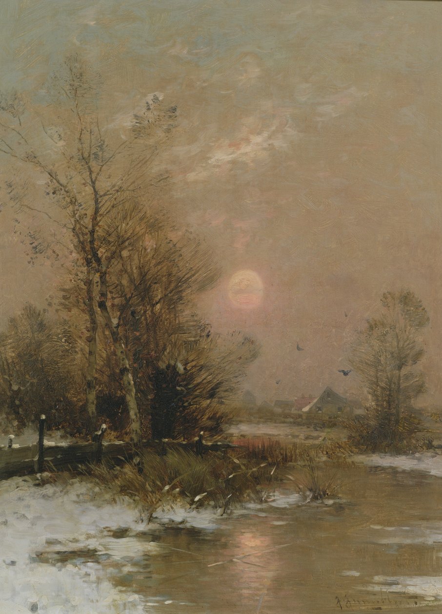 Vinter solnedgang af Johann II Jungblut