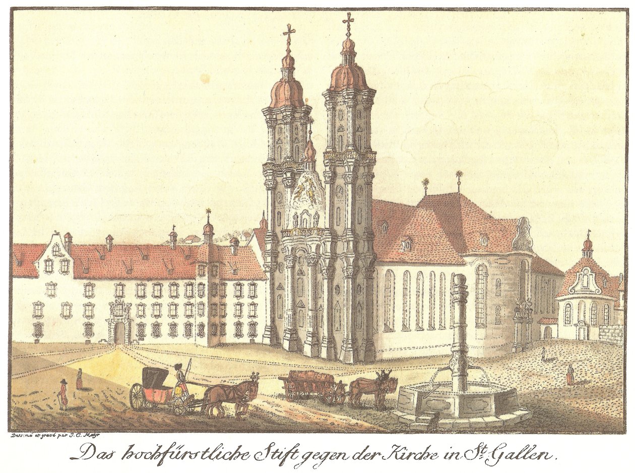 Det høje fyrstelige kloster mod kirken i St. Gallen (originaltitel) af Johann Konrad Mayr