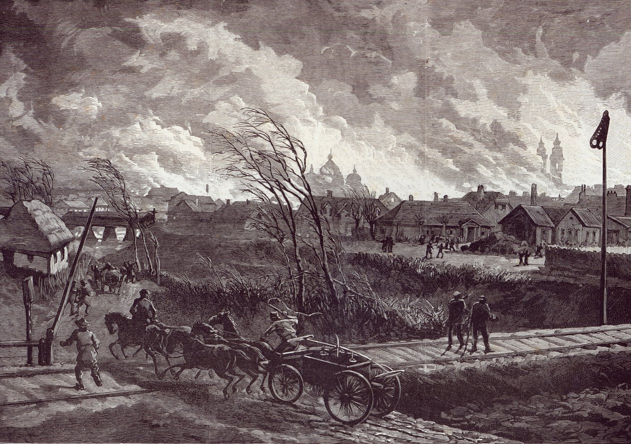 Afbrændingen af Stry, nær Lemberg, fra The Illustrated London News, 1. maj 1845 af Johann Nepomuk Schonberg
