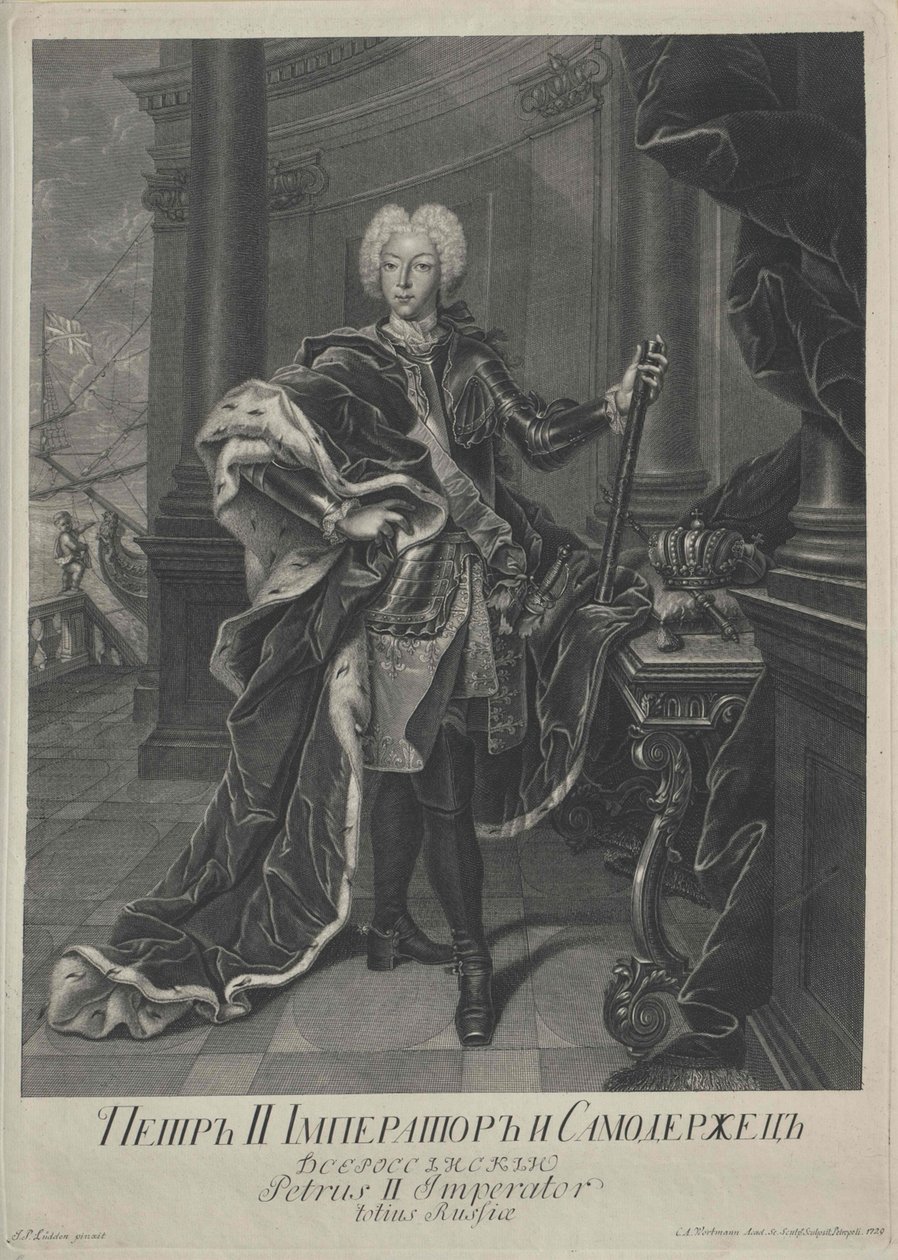 Portræt af Peter II, graveret af Christian Albrecht Wortmann, 1729 af Johann Paul Luedden