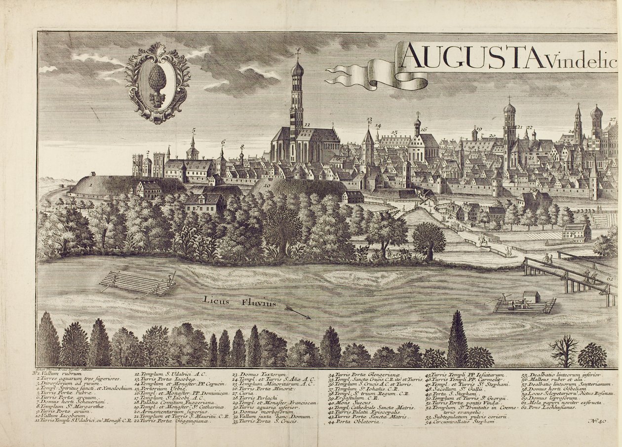 Panoramaudsigt over Augsburg (se også 273945) af Johann Thomas Kraus