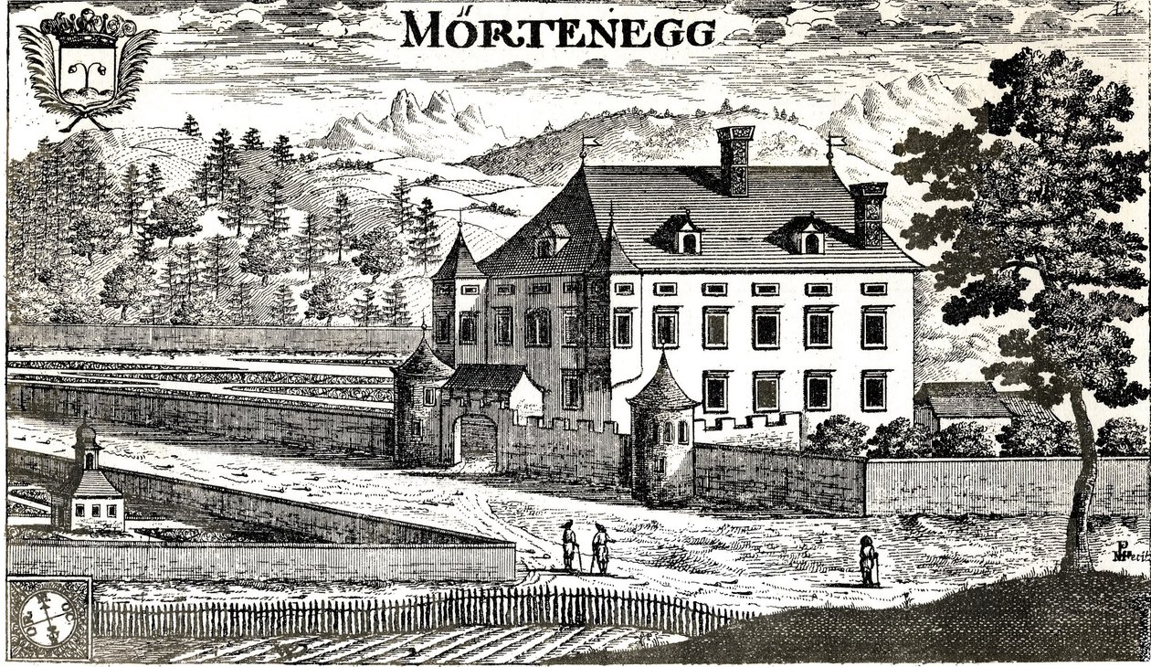 Slot Moertenegg i år 1680 i den karinthiske by Villach i Kärnten / Østrig / EU af Johann Weikhard von Valvasor