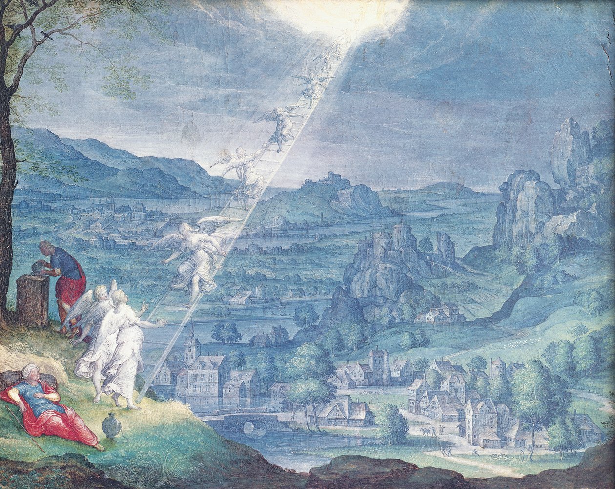 Jakobs drøm (tempera på pergament på panel) af Johann Wilhelm Baur