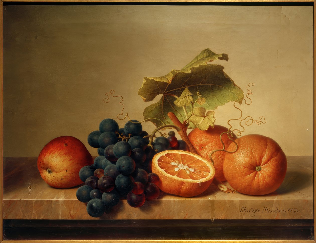 Stilleben med frugt på en marmorplade af Johann Wilhelm Preyer