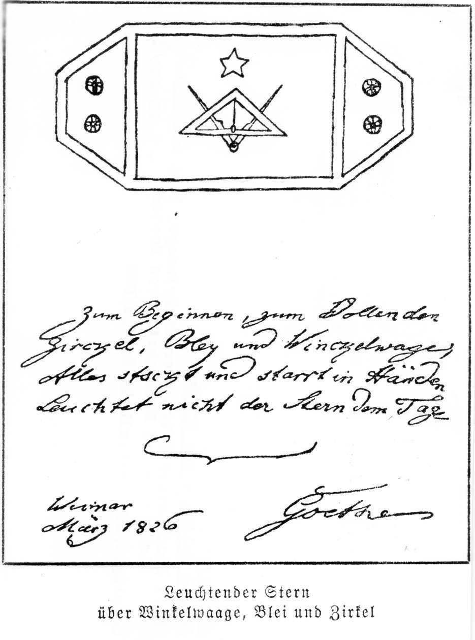 Lysende stjerne over firkant og kompas og bly, 1826 af Johann Wolfgang von Goethe