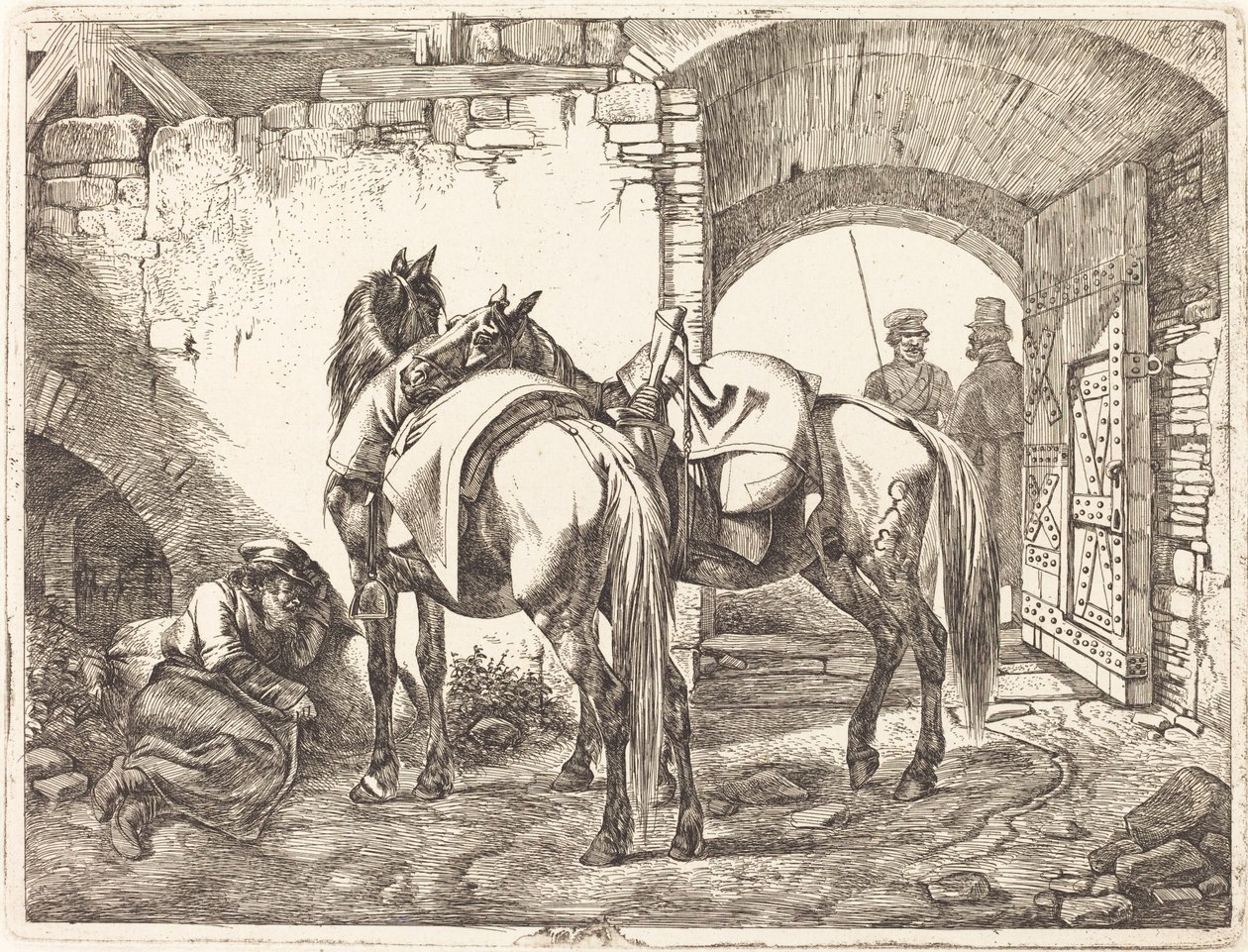 Kosakheste i en gårdhave af Johann Adam Klein