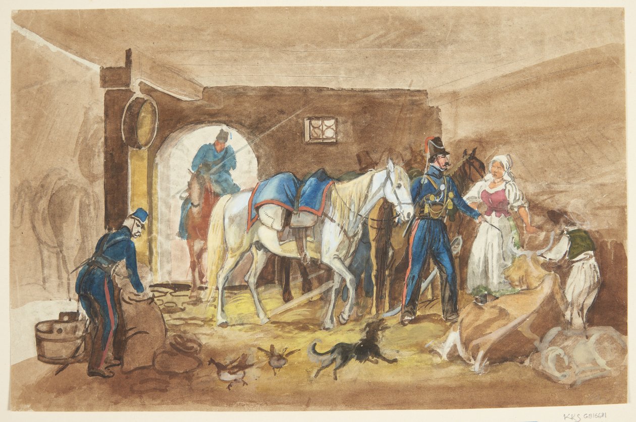 Kavalerister i en stald af Johann Adam Klein