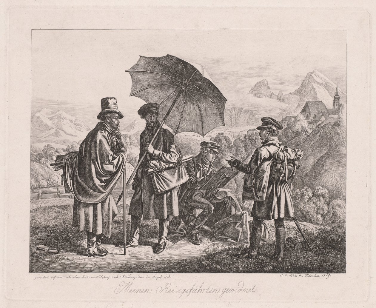 Kunstnerne på deres rejse, 1819. af Johann Adam Klein