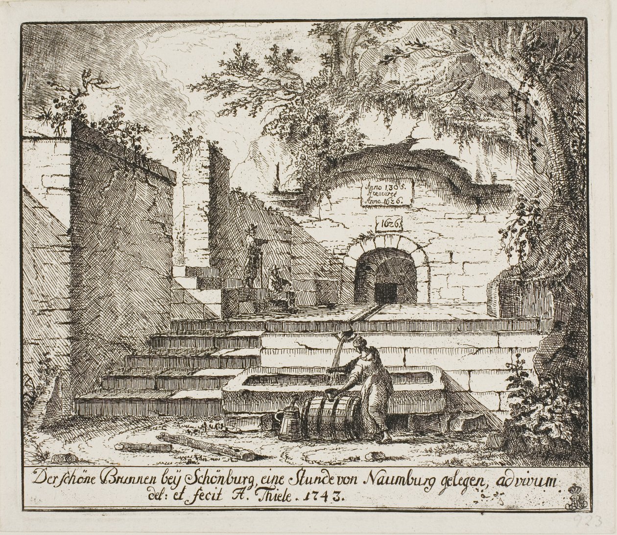 Den smukke springvand nær Schönburg af Johann Alexander Thiele