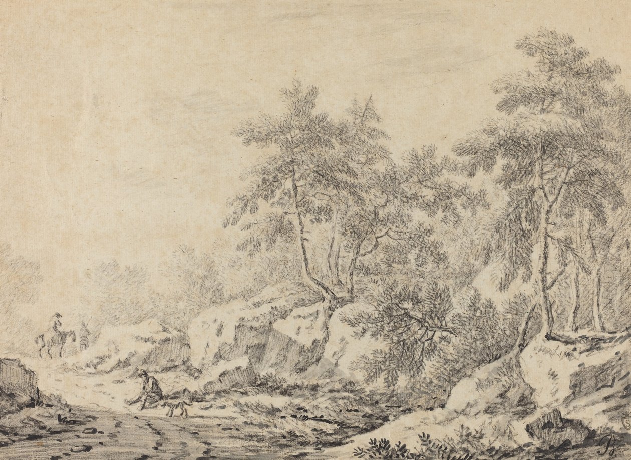 Rejsende i en Rocky Wood af Johann Christoph Dietzsch
