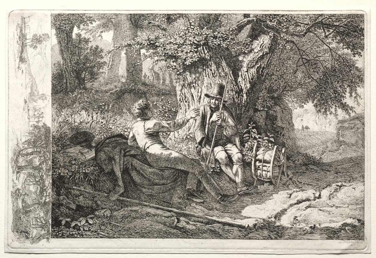 Kunstneren hviler sammen med sin guide. af Johann Christoph Erhard