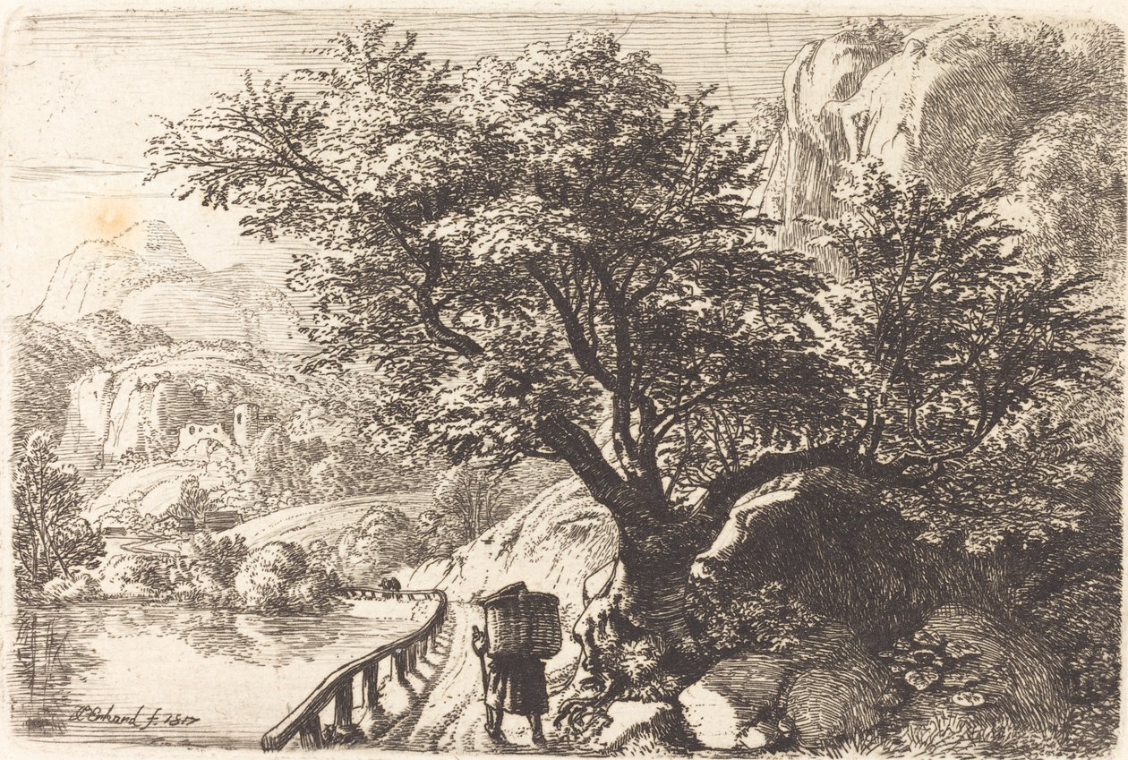 Bonde går langs en flod af Johann Christoph Erhard