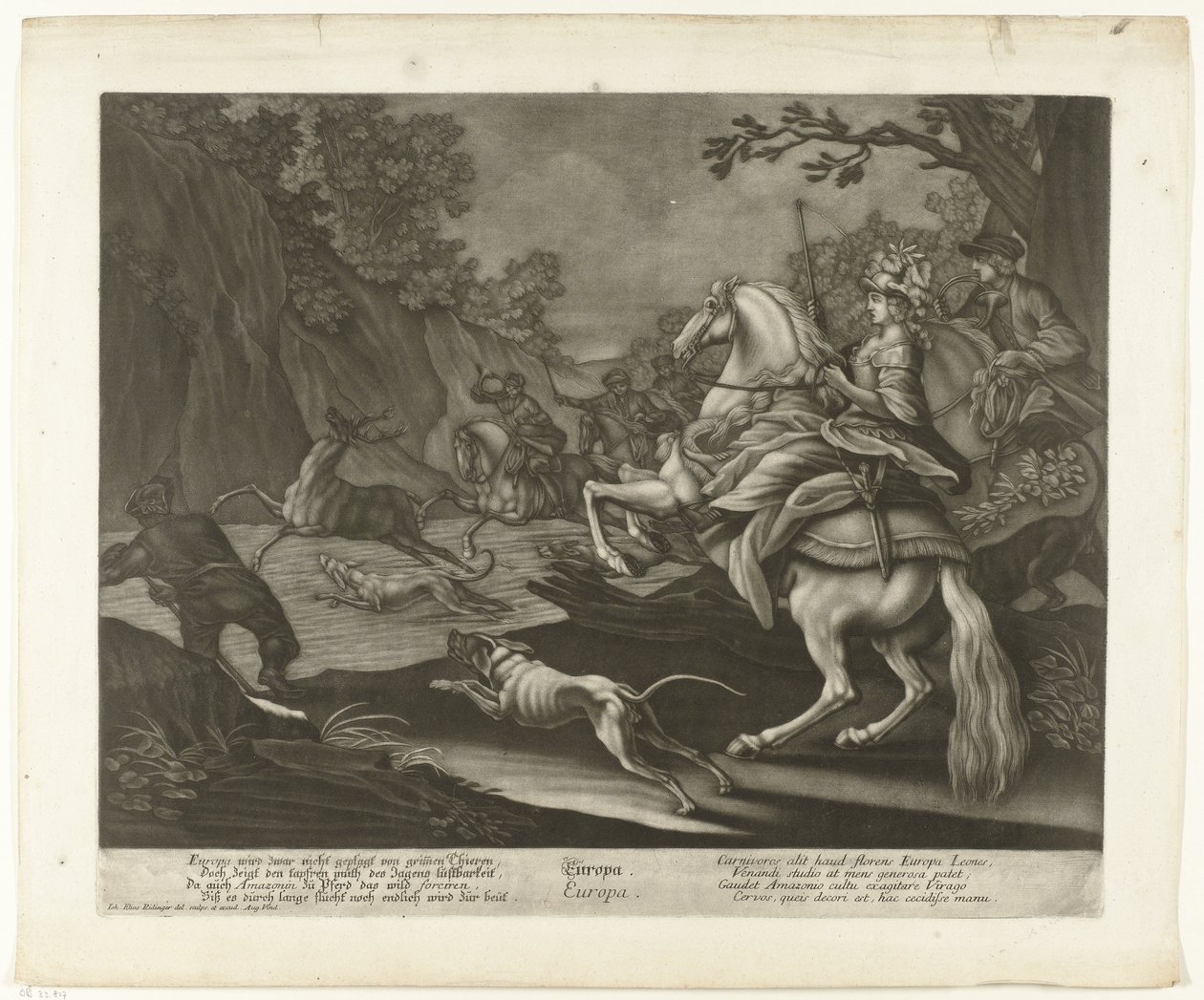 hjortejagt Europa (titel på objekt) af Johann Elias Ridinger