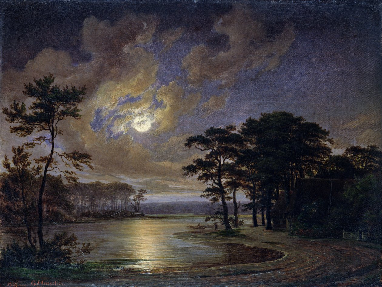 Holstenske Hav - Måneskin, 1847 af Johann Georg Haeselich
