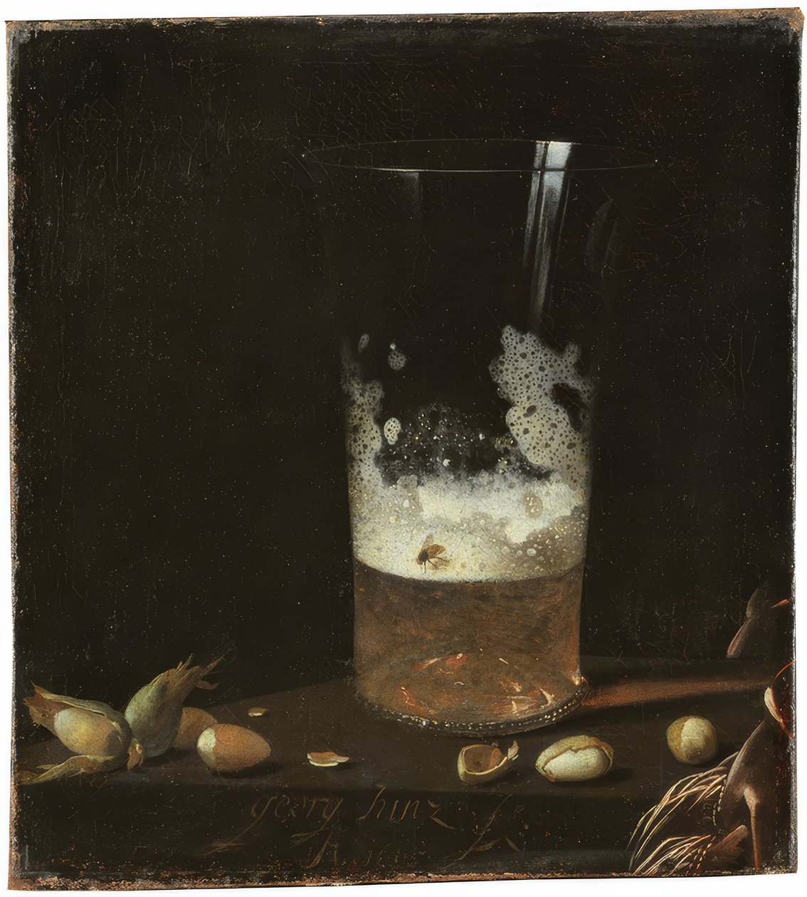 Stilleben med ølglas og nødder af Johann Georg Hainz