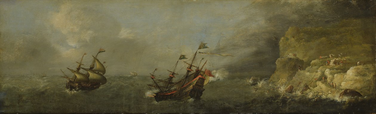 Seascape (olie på egetræspanel) af Johann Georg Stuhr