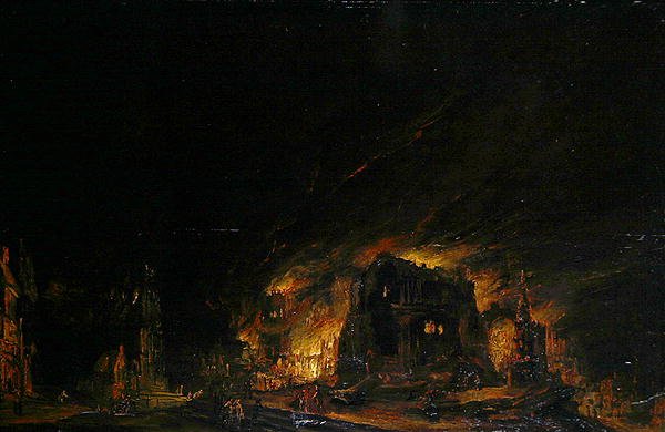 Brand, ca. 1760 (olie på træ) af Johann Georg Trautmann