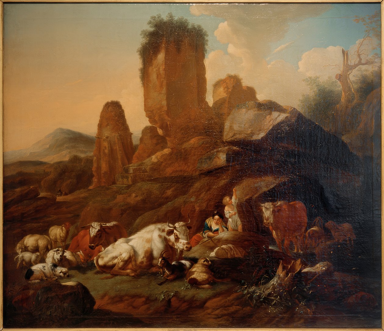 Hvilende hyrdinde og kvæg af Johann Heinrich Roos