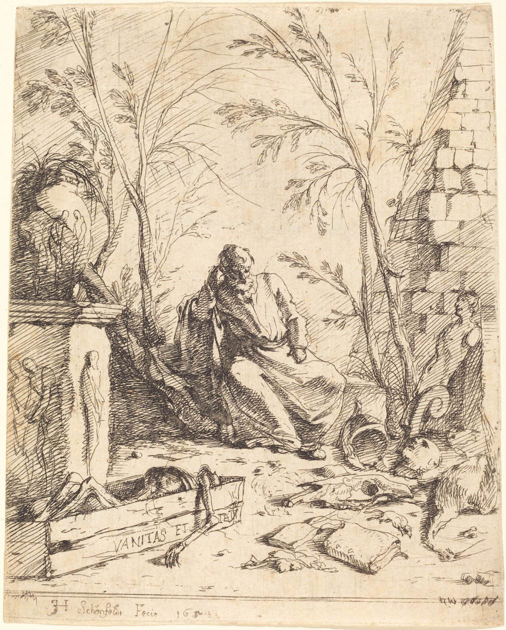 Demokrit mediterer af Johann Heinrich Schönfeld