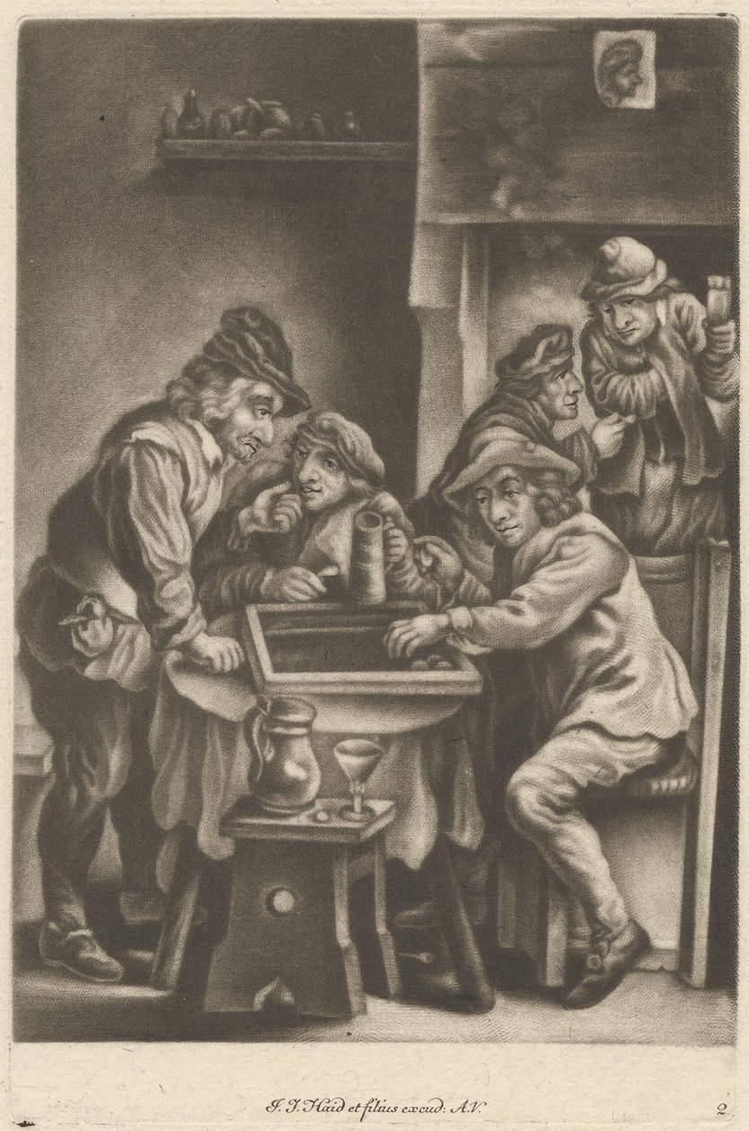 Mænd, der spiller backgammon af Johann Jacobus Haid