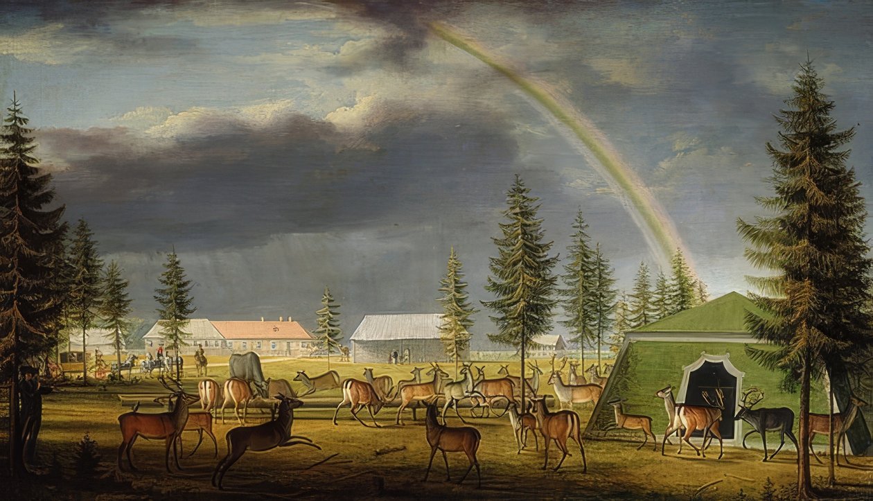Dyreshow i Gatchina Castle Park. 1792 af Johann Jakob Mettenleiter