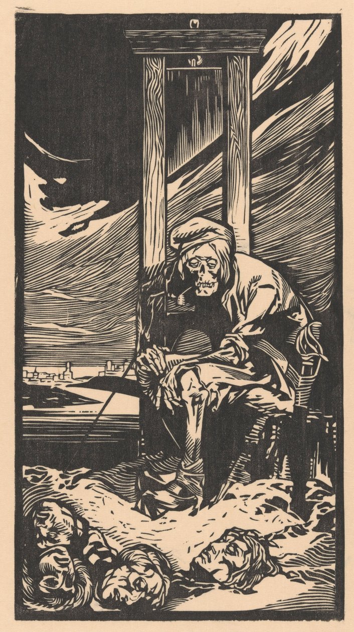 Døden ved en guillotine (tryk) af Johann Joseph Aarts