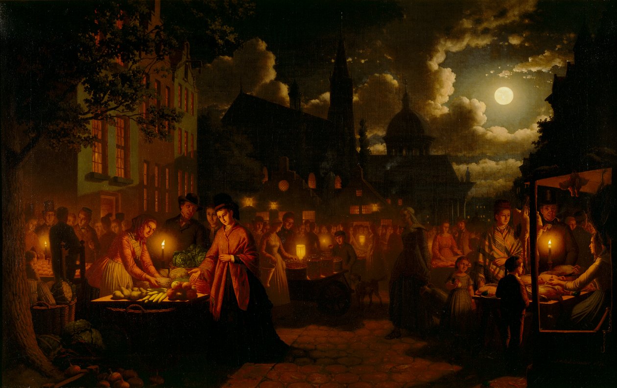 Månebelyst marked, 1874 af Johann Mongels Culverhouse