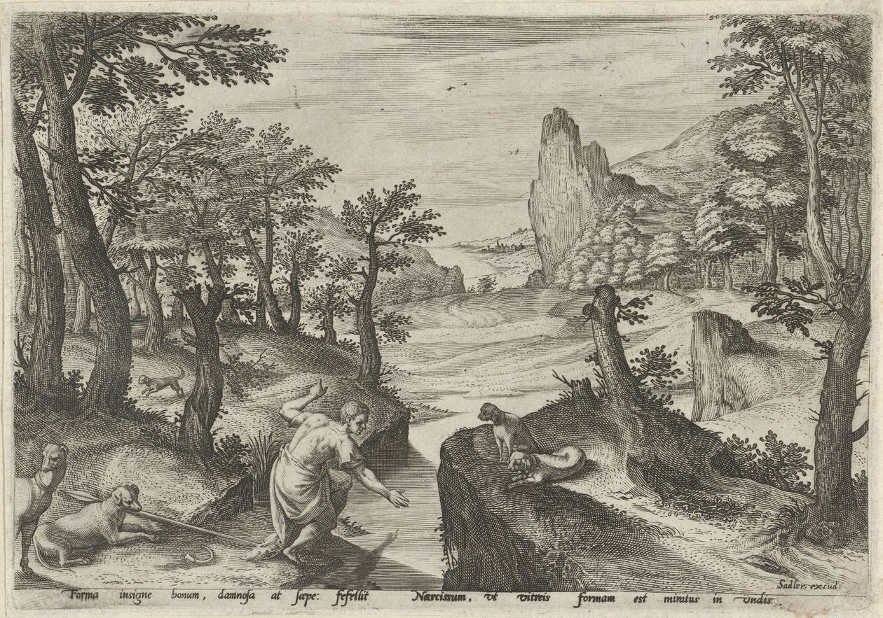 Narcissus Landskaber med mytologiske scener (serietitel) af Johann Sadeler (I)