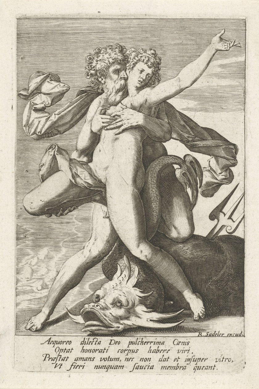 Neptun overrasker Caenis af Johann Sadeler (I)