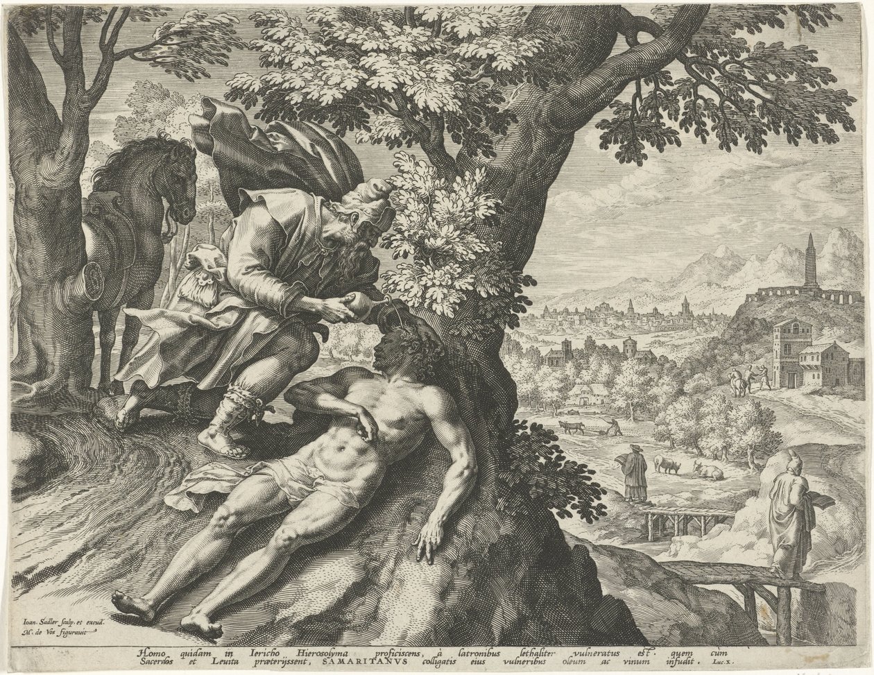 Lignelse om den barmhjertige samaritaner af Johann Sadeler (I)