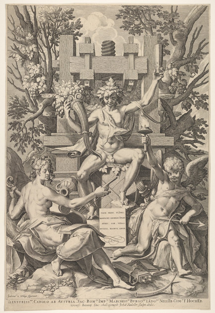 Bacchus, Music, Amor, 1575-1600. dani af Johann Sadeler I