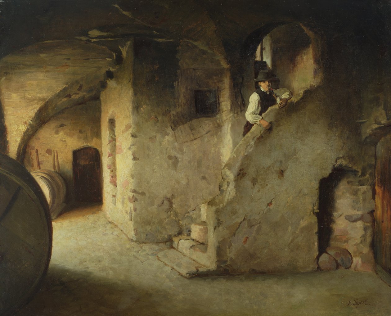 En vinkælder, c.1872 af Johann Sperl