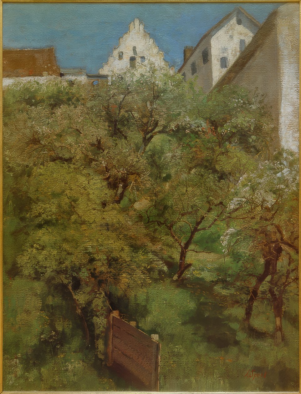 Træet blomstrer under rådhuset i Dachau af Johann Sperl