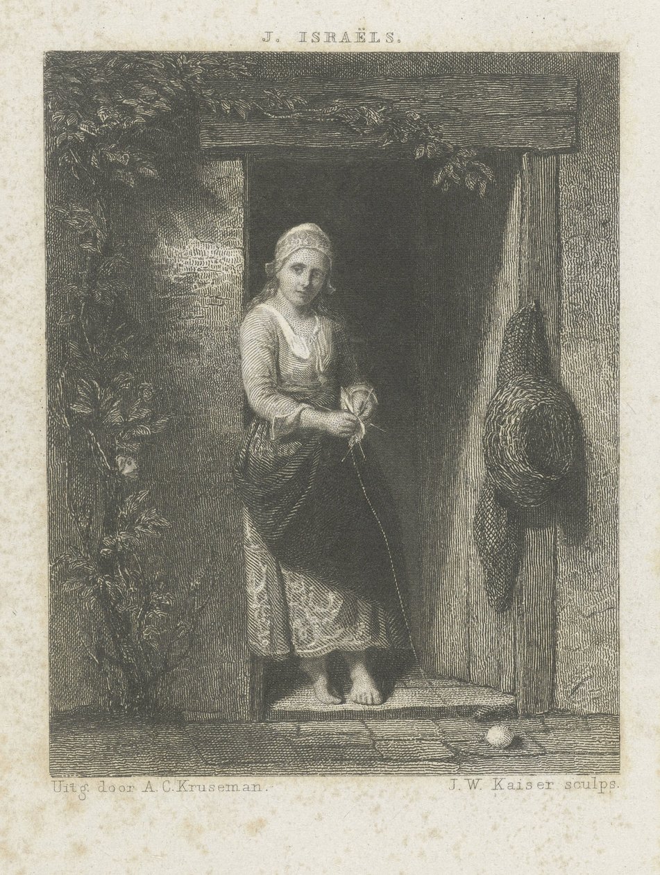 Ung kvinde med strikketøj af Johann Wilhelm Kaiser (I)