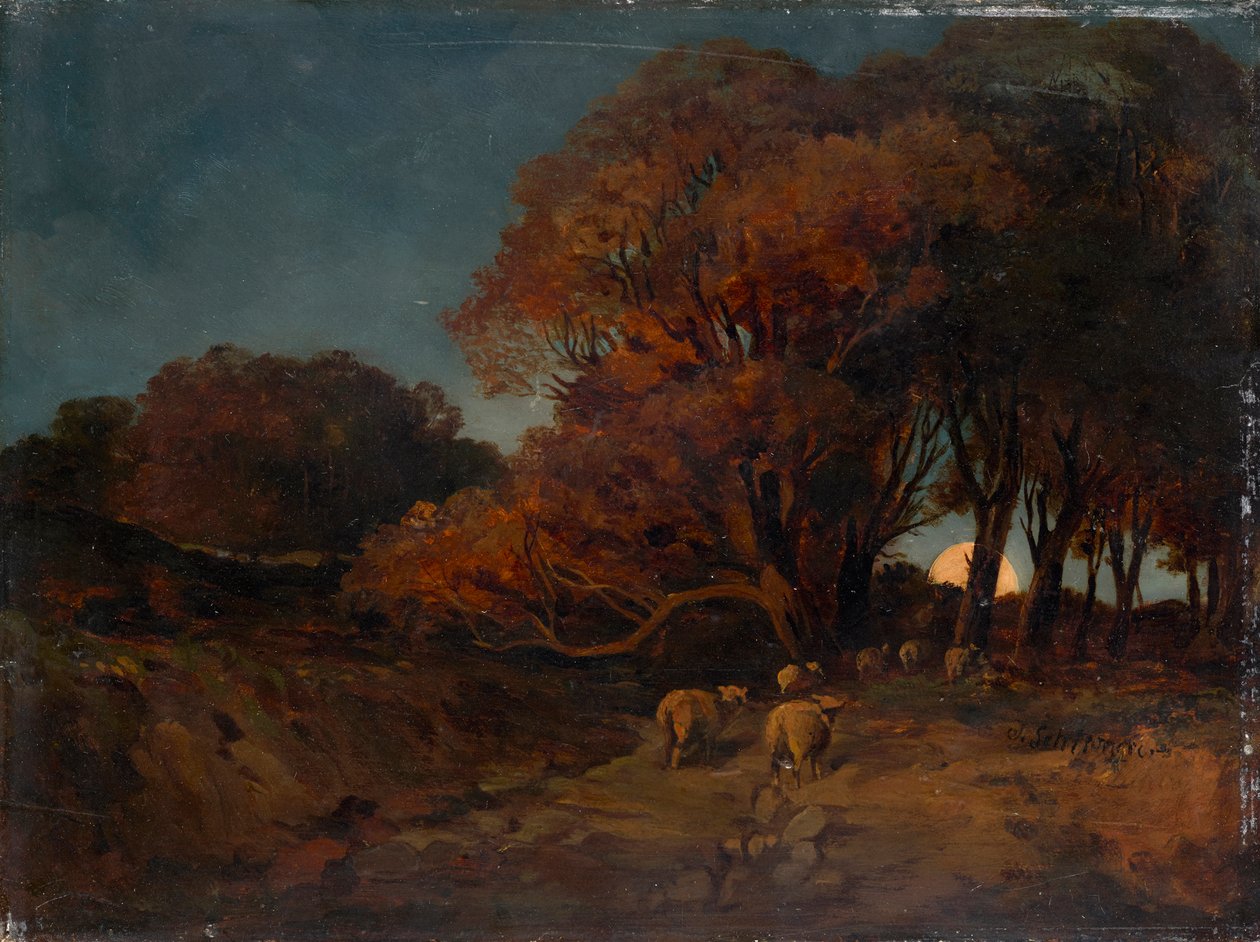 Efterårsskov i måneskin af Johann Wilhelm Schirmer
