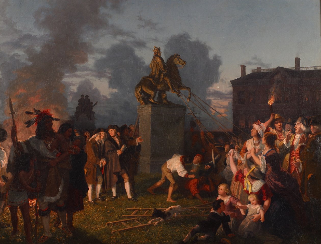 Nedrivning af statuen af kong George III, ca. 1859 af Johannes Adam Simon Oertel