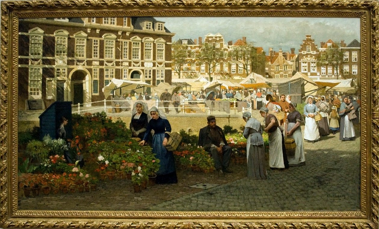 Viragpiac Hagaban English: Blomstermarked på Grote Markt i Haag af Johannes Karel Christian Klinkenberg