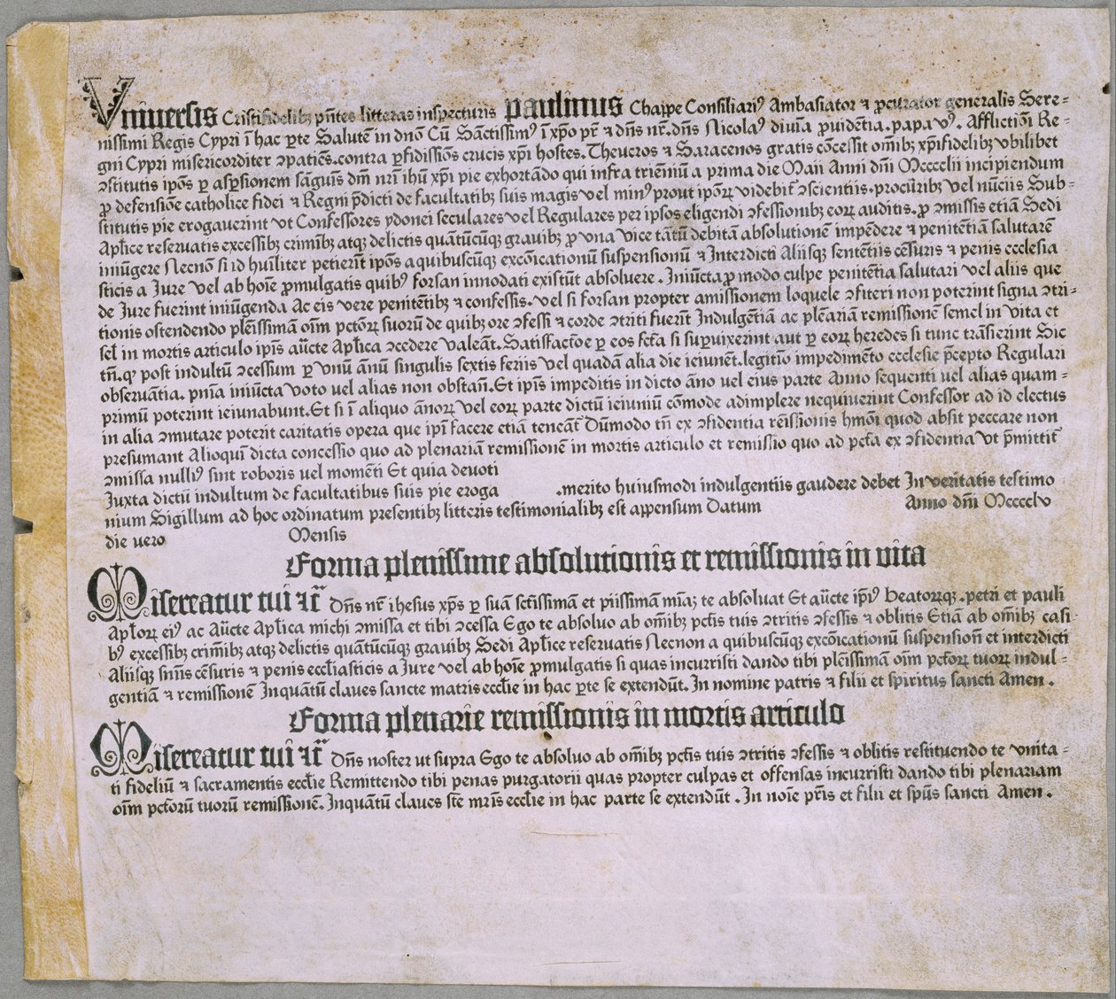 Afladelsesbrev (for ekspeditionen mod tyrkerne og forsvaret af Cypern), (Mainz, Johannes Gutenberg, 1455) af Johannes Gutenberg