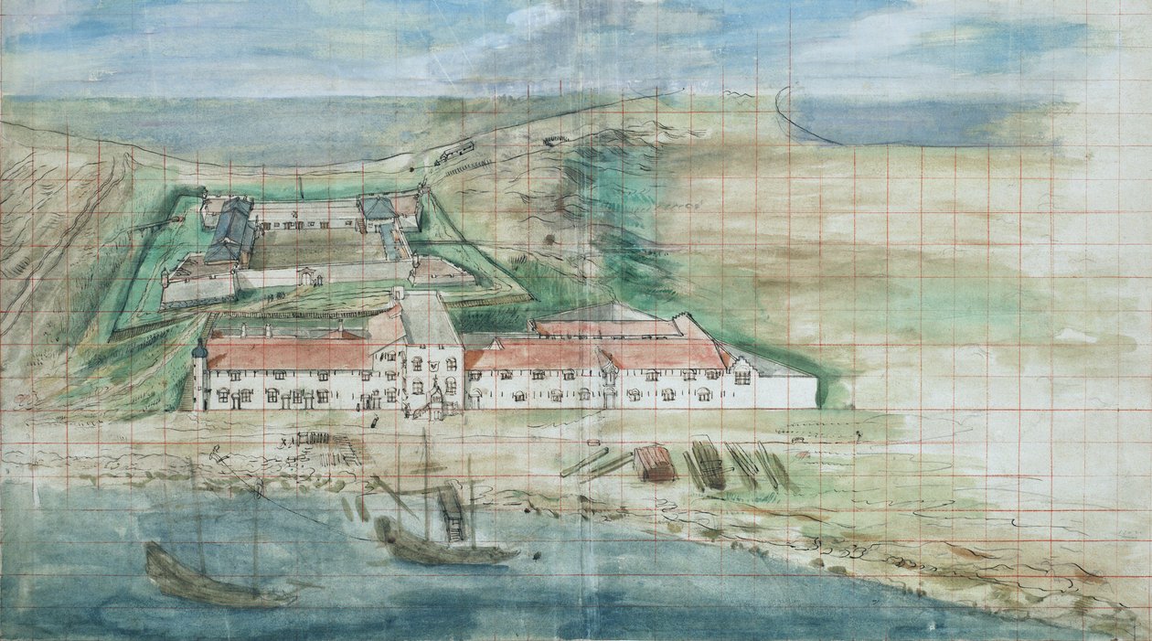 Oversigt over Fort Zeelandia i Tainan, Taiwan af Johannes Vingboons