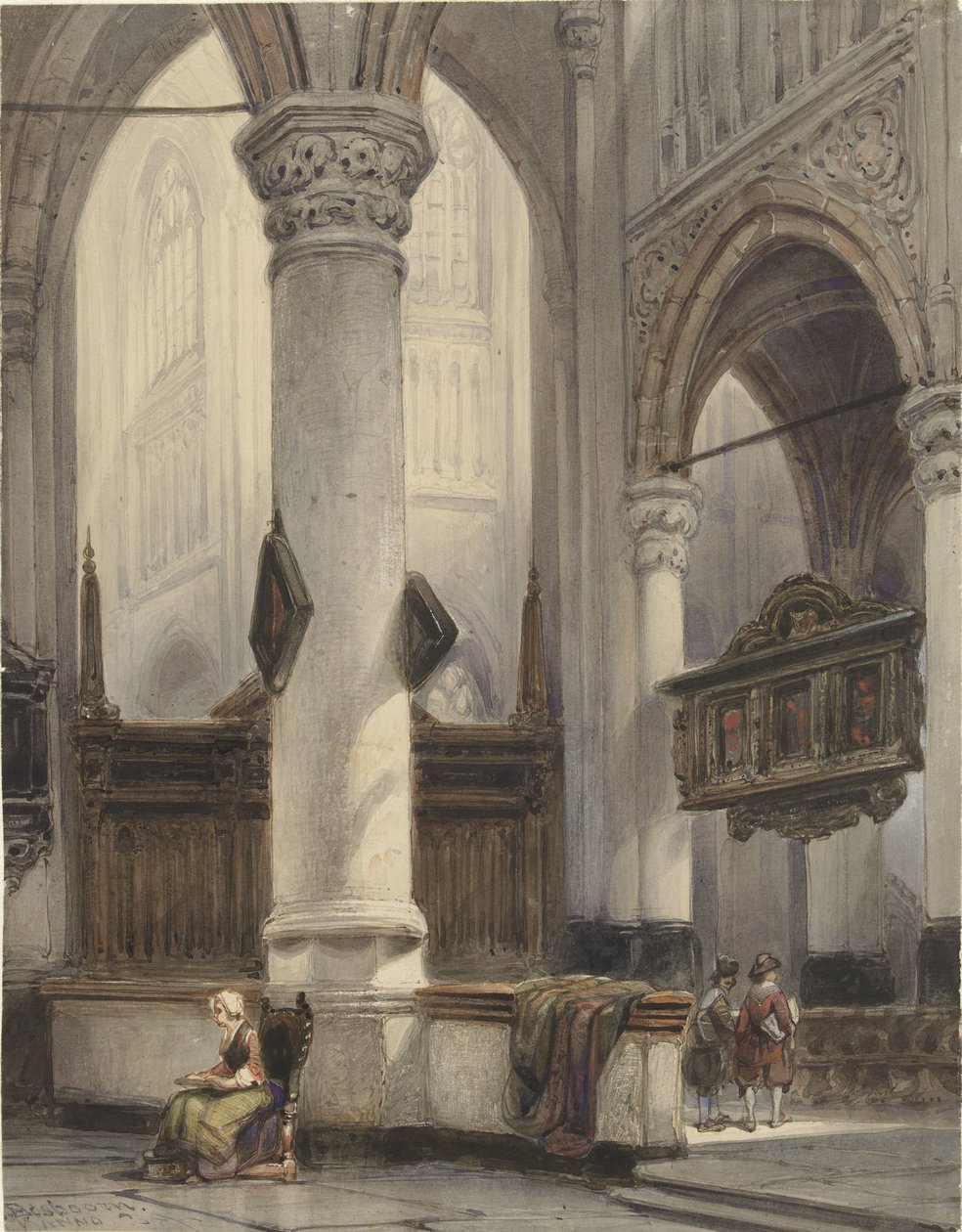Interiør af den nye kirke i Delft af Johannes Bosboom