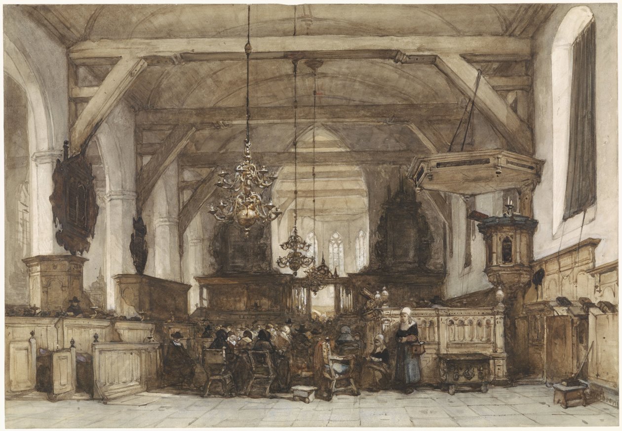 Interiør af Gamle Kirke i Maasland af Johannes Bosboom