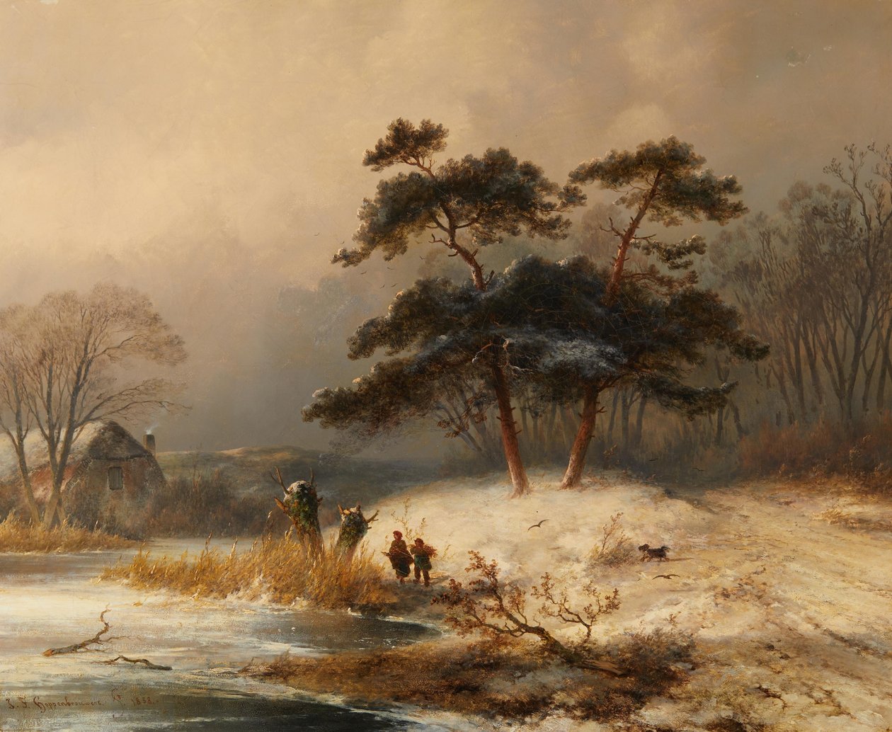 Johannes Franciscus Hoppenbrouwers børstesamler i vinterskoven af Johannes Franciscus Hoppenbrouwers