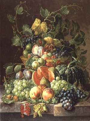 Frugtkurv (olie på panel) af Johannes Hendrick Fredriks