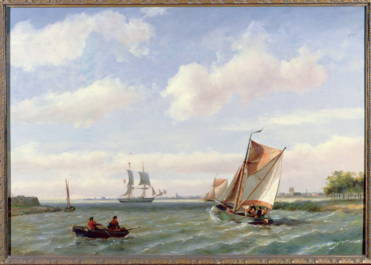Fiskerbåd i en flodmunding af Johannes Hermann Barend Koekkoek