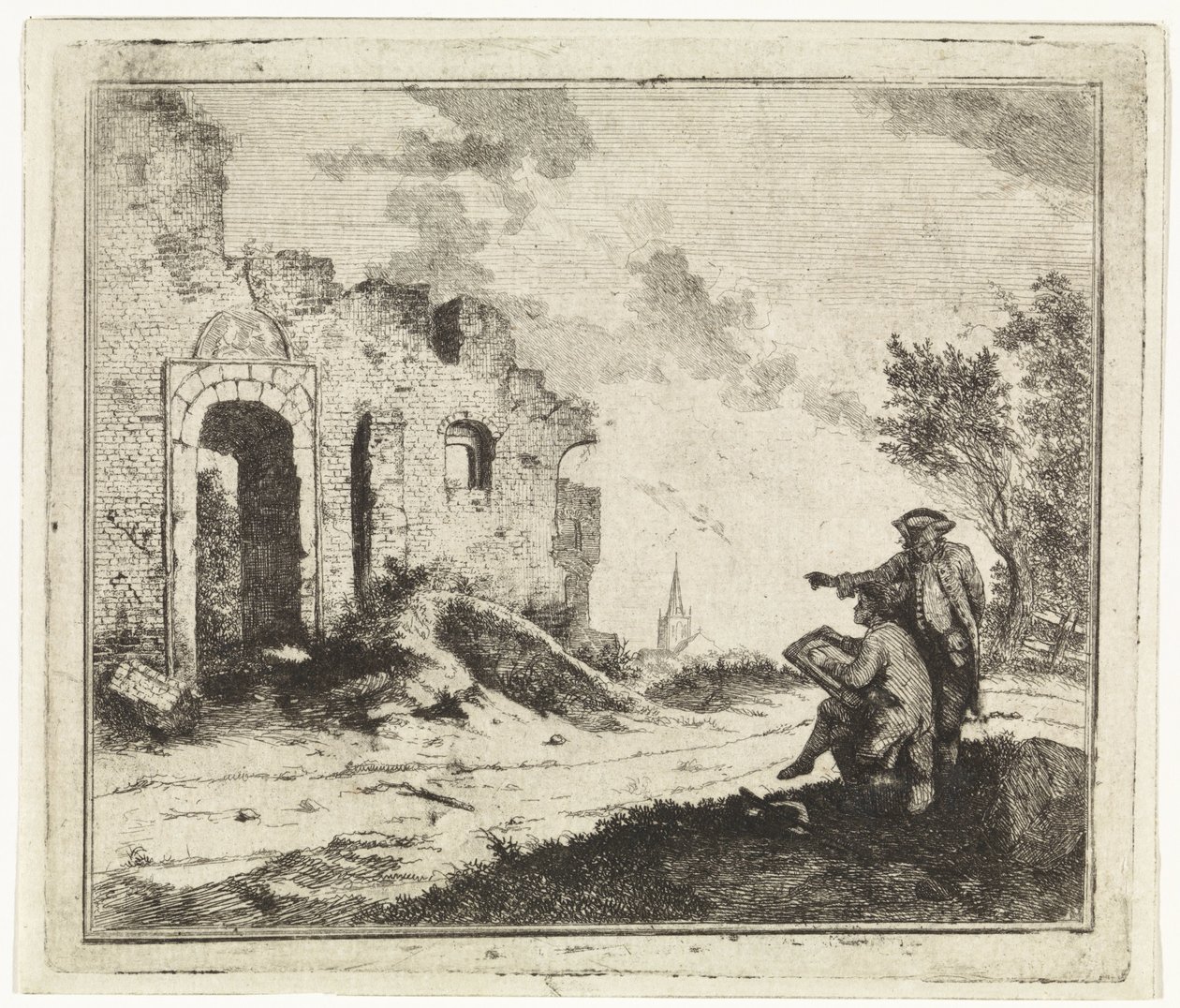 Tegner ved en ruin af Johannes Huibert Prins