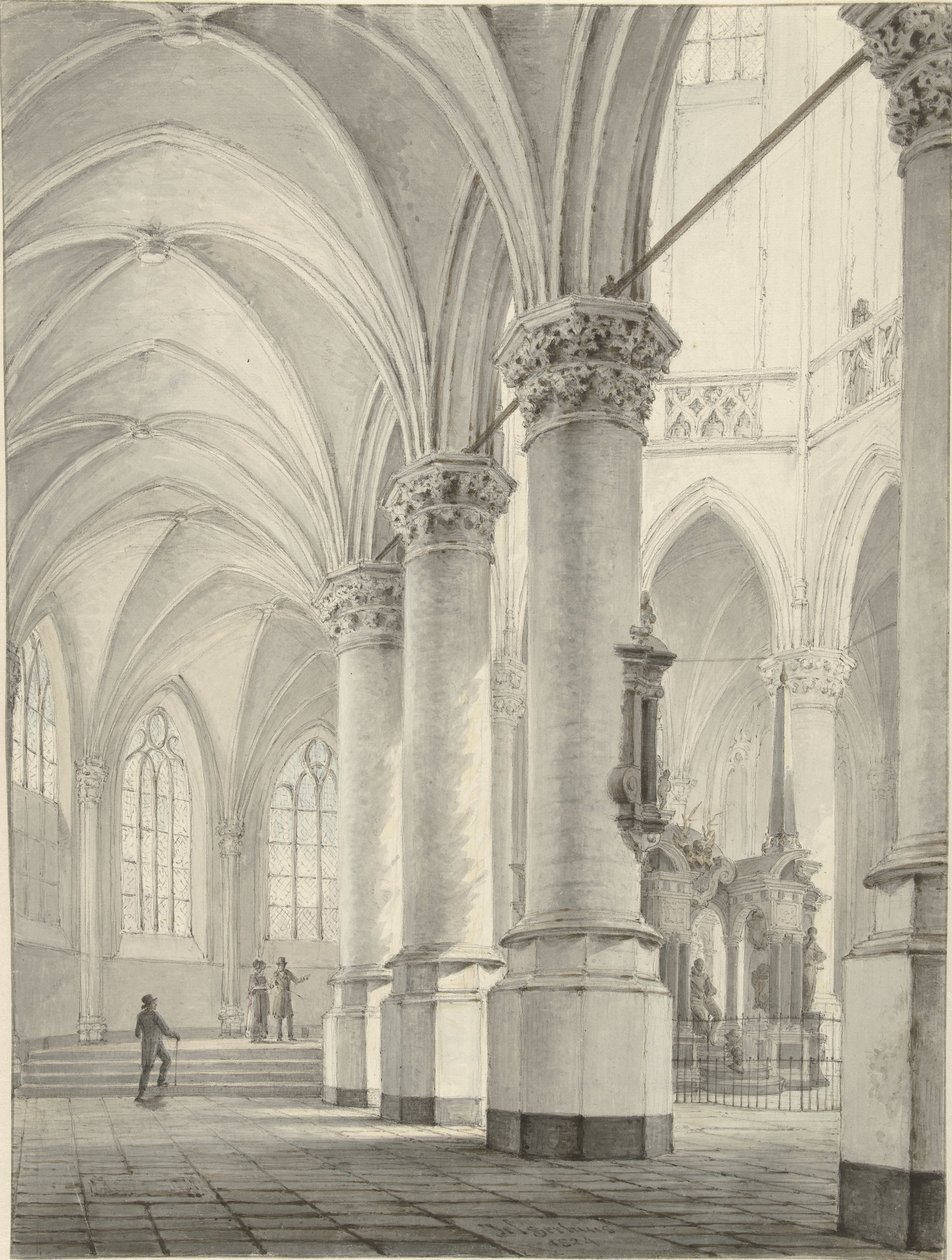 Interiør af den nye kirke i Delft af Johannes Jelgerhuis