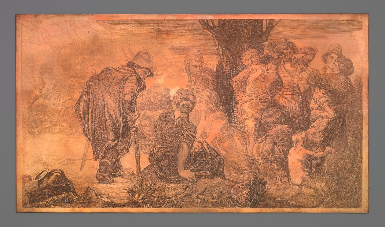Gruppe af mænd og kvinder ved træet af Johannes Josephus Aarts