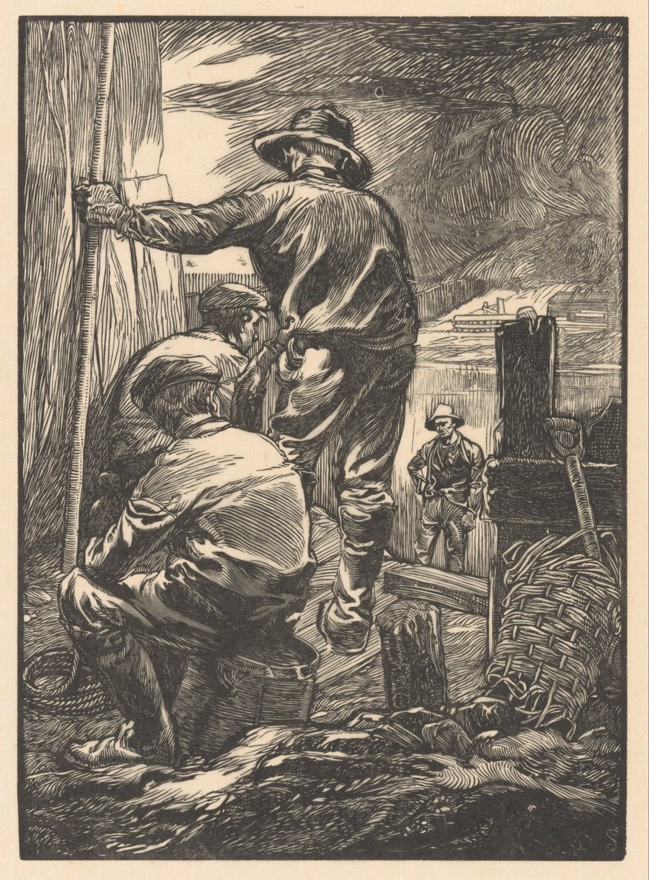 Fire arbejdere ved vandet af Johannes Josephus Aarts